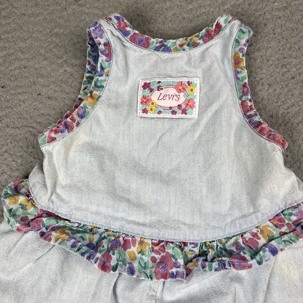 VTG 80's Levi's Denim Dress Girls Size 12M Logo Little Levi's Floral Pattern USA - Picture 8 of 15